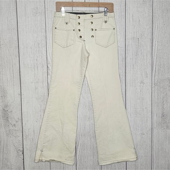 VTG 60s 70s White Sailor Flare Pants Snap Front High Waist Denim, 28x30 - Picture 1 of 8